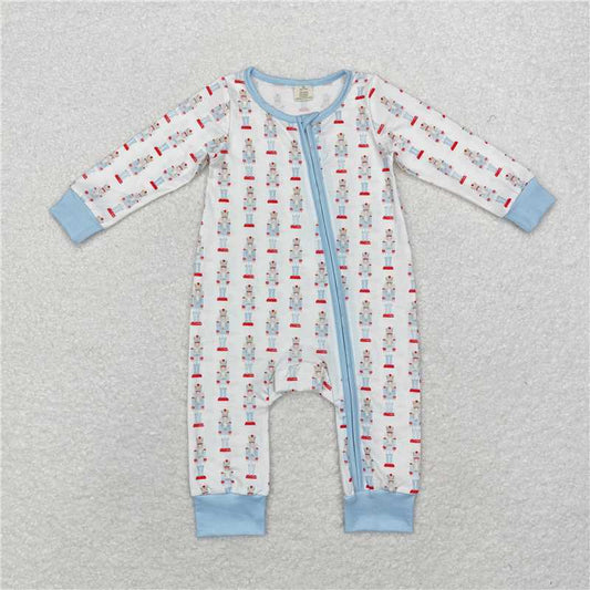 6.4 RTS NO MOQ Baby Boys Bodysuit LR1184 Blue Christmas Soldier Zip Bamboo Rompers