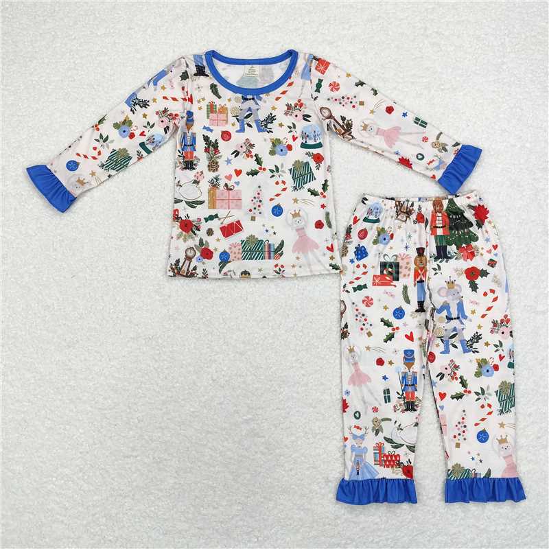 GLP1475 Baby Girls Christmas Soldier Bamboo Pajamas Clothes Sets