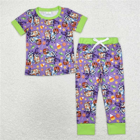 RTS NO MOQ Baby Boys Summer Sets BSPO0409 Dogs Halloween Purple Tops Pants Pajamas Clothes Sets