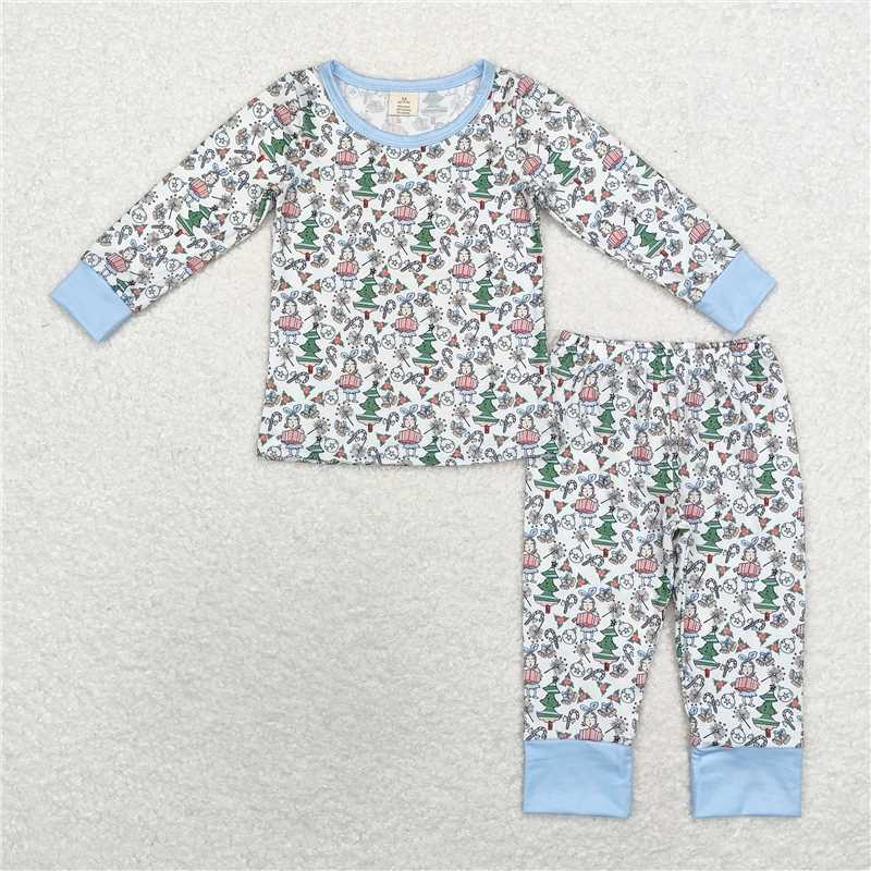 BLP0699 Baby Girls Christmas Blue Bamboo Pajamas Clothes Sets