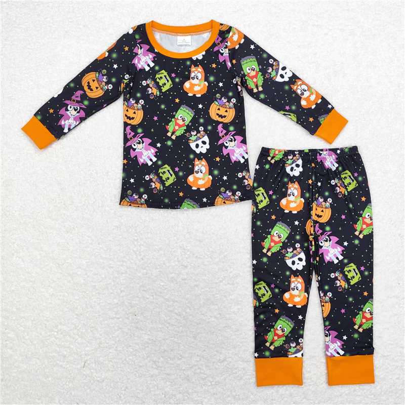 BLP0825 Baby Boys Halloween Dog Pumpkins Top Pants Pajamas Clothes Sets