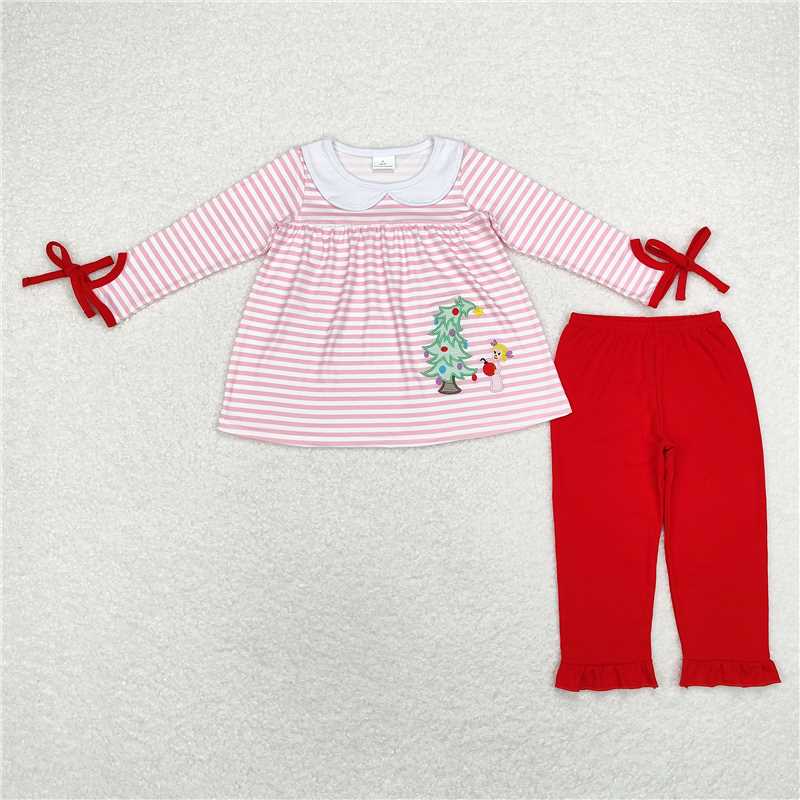 GLP1677 Baby Girls Christmas Tree Dog Tunic Ruffle Pants Clothes Sets