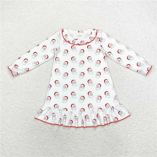 GLD0742 Baby Girls Red Santa Long Sleeve Ruffle Knee Length Gowns Dresses