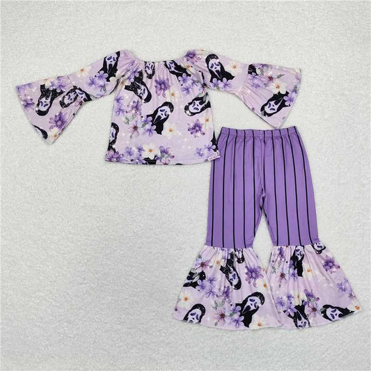 GLP1448 Baby Girls Lavender Halloween Ghost Shirt Bell Pants Clothes Sets