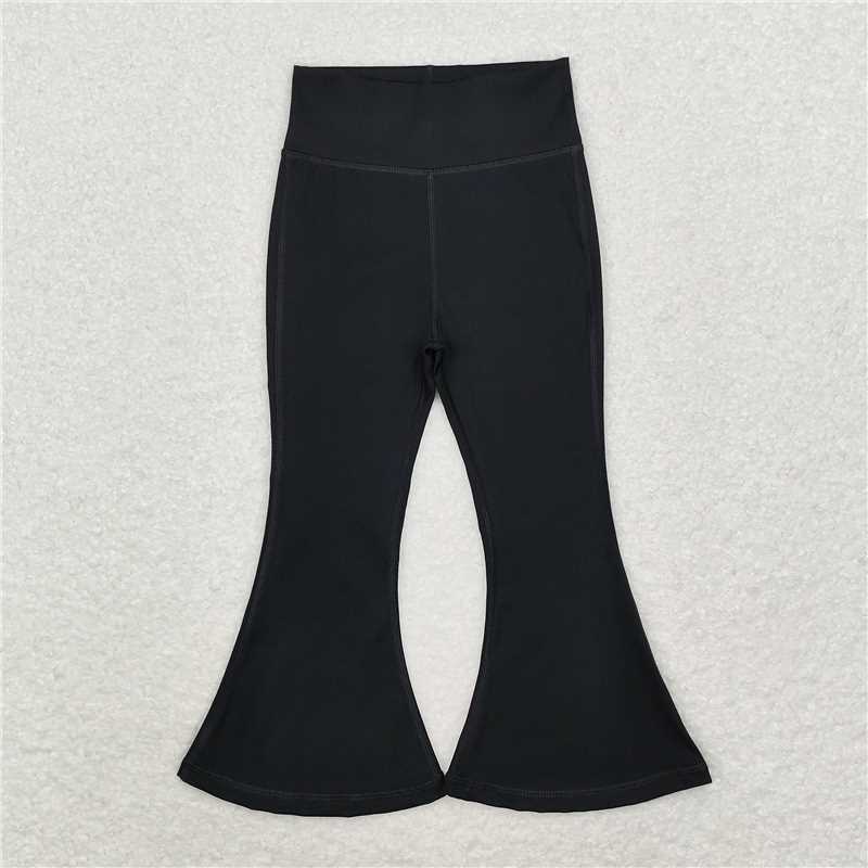 RTS NO MOQ Baby Girls Long Pants P0578 Black Yoga Active Wear Bell Bottom Pants