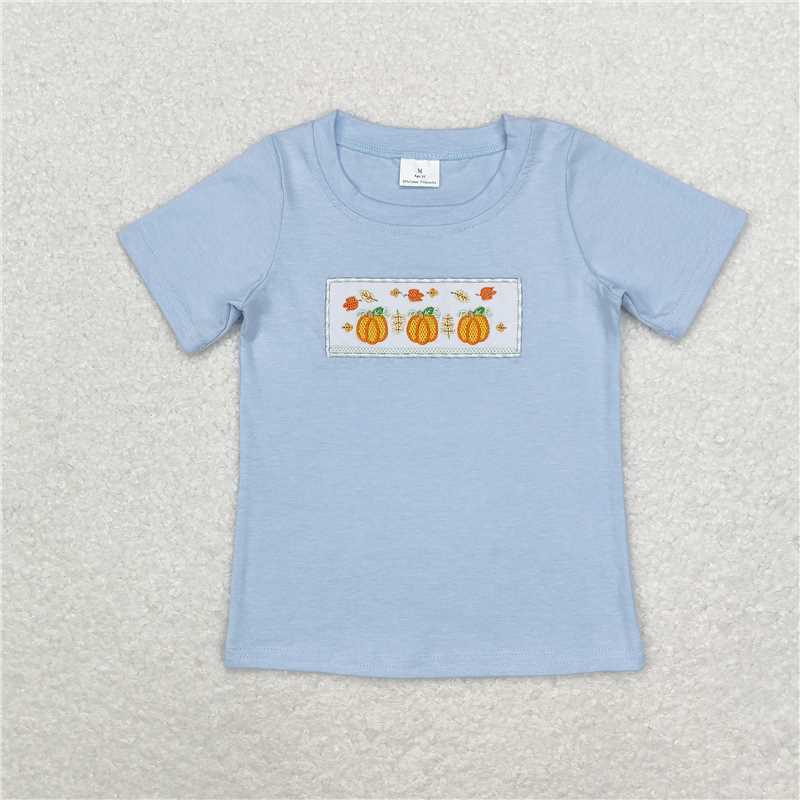 5.21  RTS NO MOQ Summer Baby Boys Shirt BT0833 Baby Boys Fall Pumpkin Leaves Short Sleeve Tee Shirts Tops