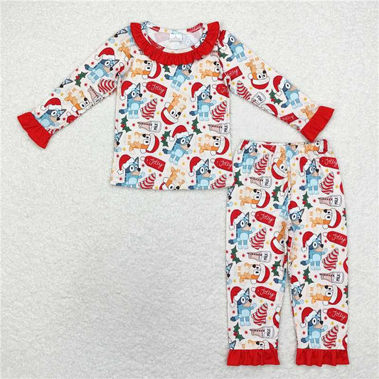 GLP1752 Baby Girls Dogs Christmas Tree Cake Top Pants Pajamas Clothes Sets