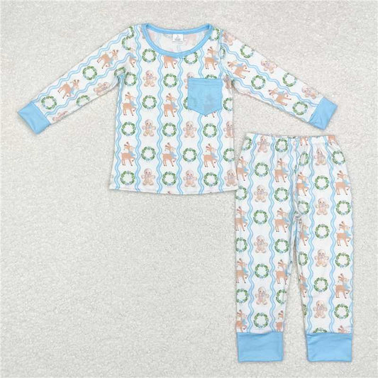 5.28 RTS NO MOQ Baby Boys Sets BLP0483 Christmas Gingerbread Top Pants Pajamas Outfits Clothes Sets