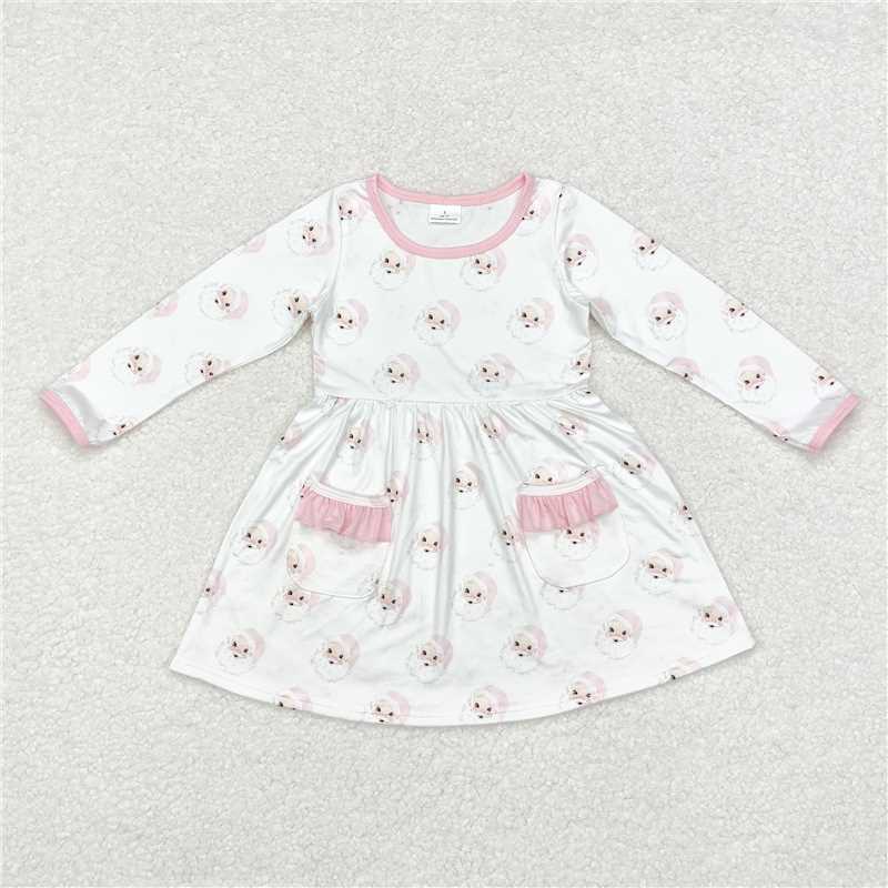 GLD0689 Baby Girls Christmas Pink Santa Pockets Knee Length Dresses