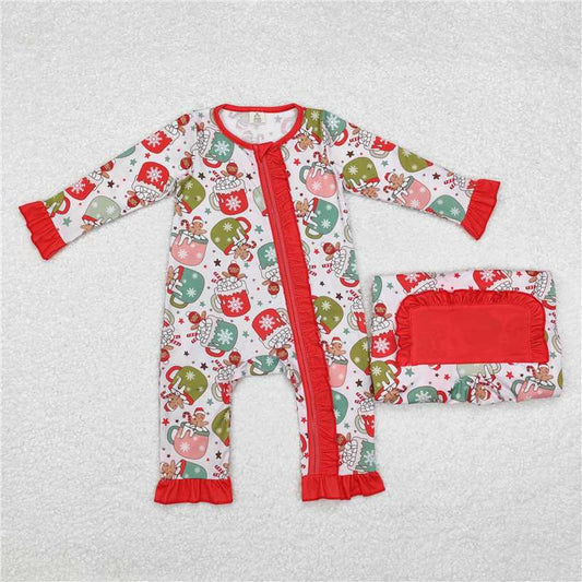 6.19 RTS NO MOQ Baby Girls Bodysuit LR1509 Christmas Cups Gingerbread Zip Rompers