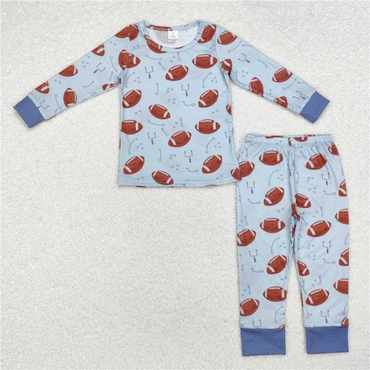 RTS NO MOQ Baby Boys Sets BLP0740 Light Blue Football Bamboo Pajamas Clothes Sets