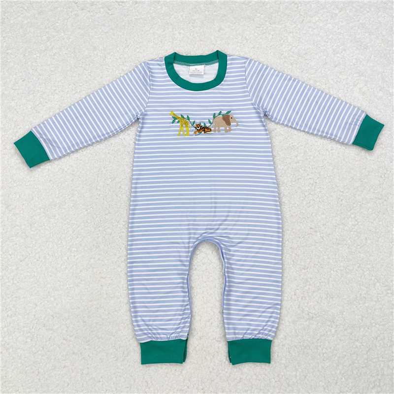 5.13 RTS NO MOQ Baby Boys Bodysuit LR1616 Blue Stripes Animals Elephant Rompers