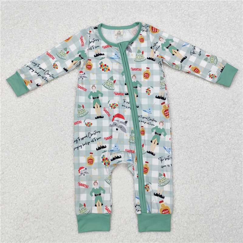 5.15 RTS NO MOQ Baby Boys Bodysuit LR1641 Christmas Shelf Checkered Bamboo Zip Rompers