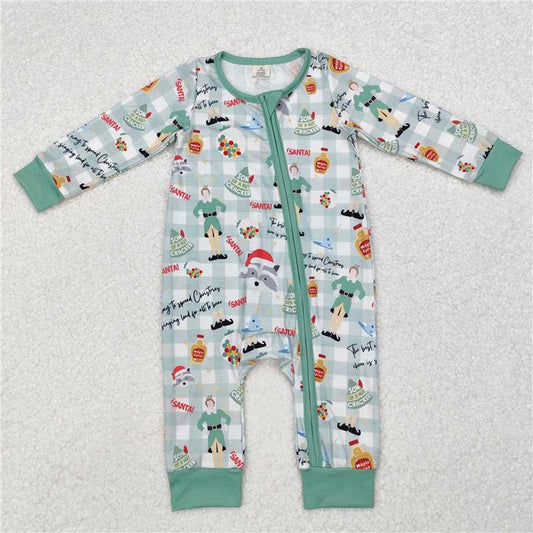 5.15 RTS NO MOQ Baby Boys Bodysuit LR1641 Christmas Shelf Checkered Bamboo Zip Rompers