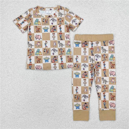RTS NO MOQ Baby Boys Summer Sets BSPO0477 Short Sleeves Plaid Top Pants Pajamas Clothes Sets