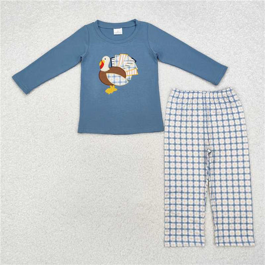 5.28 RTS NO MOQ Baby Boys Sets BLP0742 Thanksgiving Turkey Top Checkered Pants Clothes Sets