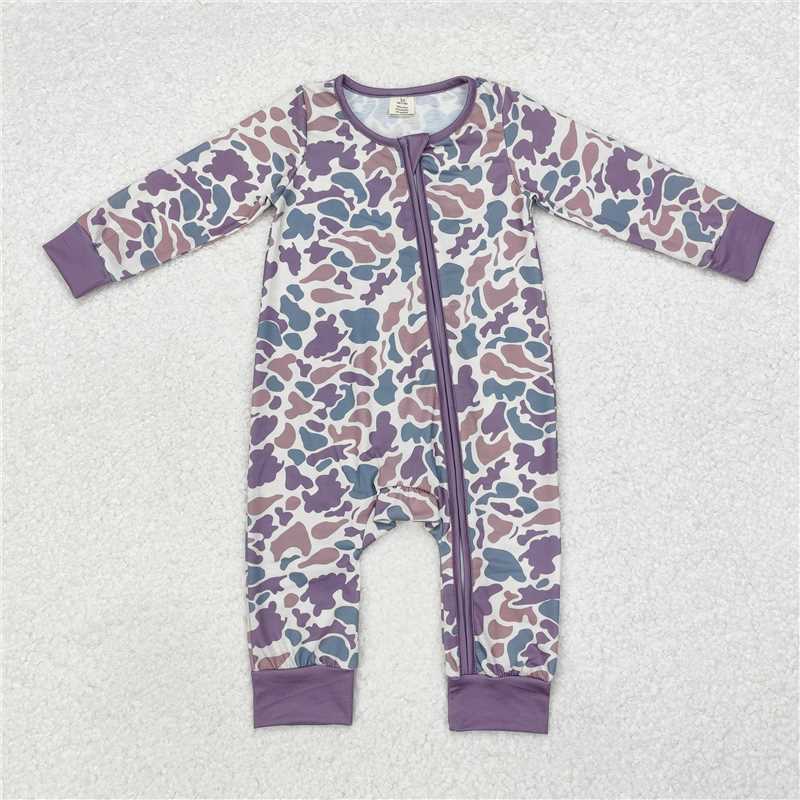 5.15 RTS NO MOQ Baby Boys Bodysuit LR1604 Bamboo Long Sleeve Camo Zip Rompers