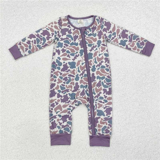 5.15 RTS NO MOQ Baby Boys Bodysuit LR1604 Bamboo Long Sleeve Camo Zip Rompers