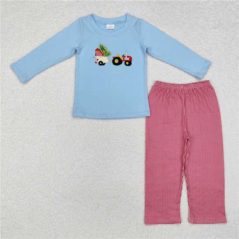 5.28 RTS NO MOQ Baby Boys Sets BLP0745 Christmas Tree Tractor Top Pants Clothes Sets