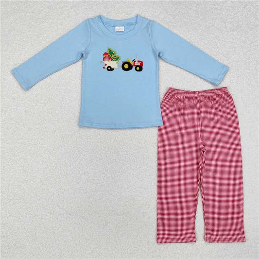 5.28 RTS NO MOQ Baby Boys Sets BLP0745 Christmas Tree Tractor Top Pants Clothes Sets