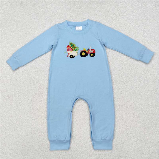 5.13 RTS NO MOQ Baby Boys Bodysuit LR1508 Christmas Tree Tractor Long Sleeve Rompers