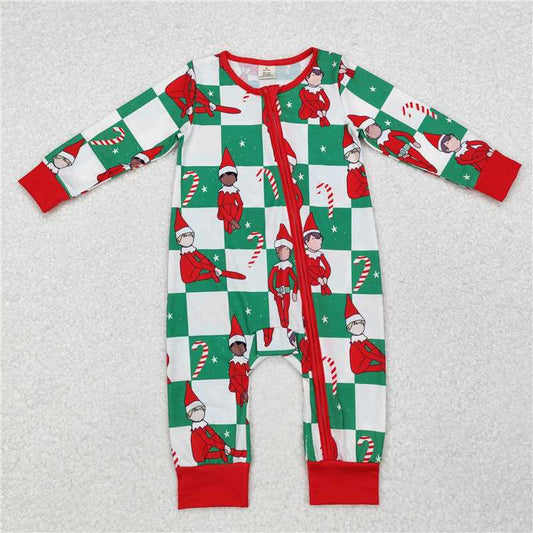 5.15 RTS NO MOQ Baby Boys Bodysuit LR1817 Green Christmas Hat Plaid Shelf Zip Rompers