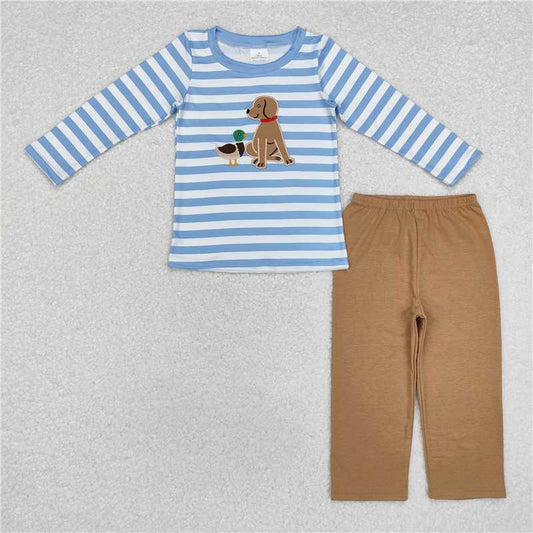 5.28 RTS NO MOQ Baby Boys Sets BLP0805 Light Blue Dog Ducks Top Pants Pajamas Clothes Sets