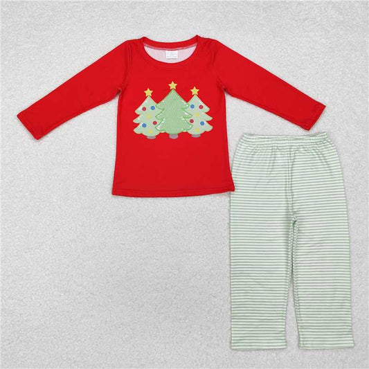 BLP0773 Baby Boys Red Christmas Tree Top Checkered Pants Clothes Sets