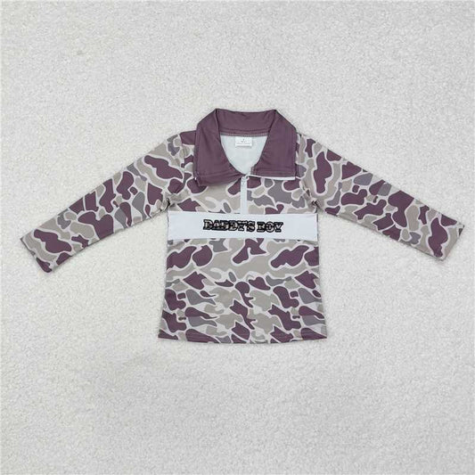 RTS NO MOQ Baby Boys Long Sleeve BT1001 Daddy's Boy Green Camo Zip Tee Shirts Tops
