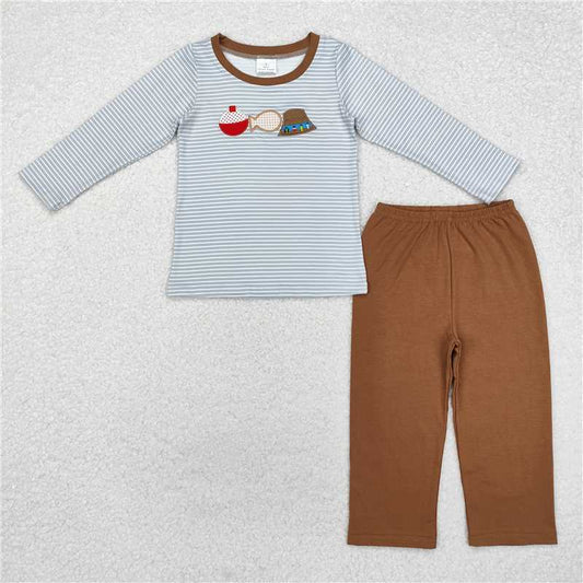 BLP0590 Baby Boys Fishing Stripes Top Pants Clothes Sets