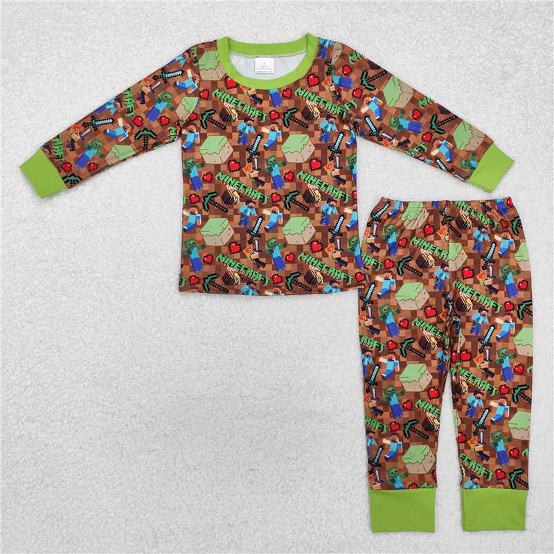 BLP1024 Baby Boys Game Green Top Pants Pajamas Clothes Sets