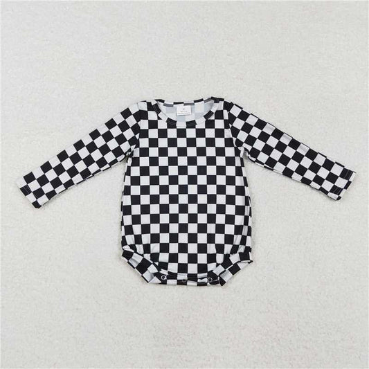 5.13 RTS NO MOQ Baby Boys Bodysuit LR2121 Black White Checkered Long Sleeve Rompers
