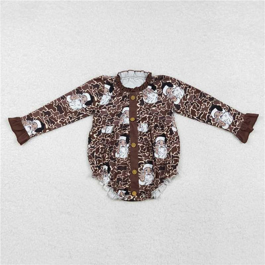 RTS NO MOQ Baby Girls Bodysuit LR1971 Christmas Santa Camo Long Sleeve Ruffle Buttons Rompers