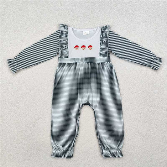 5.14 RTS NO MOQ Baby Girls Bodysuit LR1586 Christmas Long Sleeve Green Stripes Santa Rompers