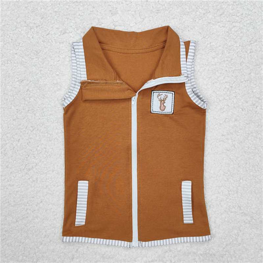 RTS NO MOQ Summer Baby Boys Shirt BT0855 Deers Hunting Zip Pocket Vest Tops