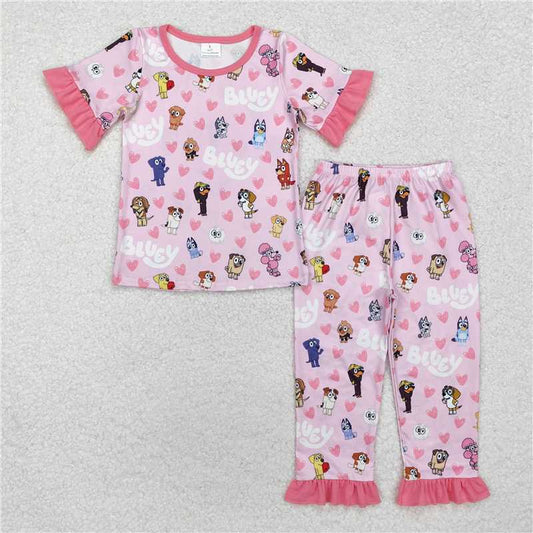 GSPO1760 Baby Girls Valentines Dogs Hearts Shirts Pants Pajamas Clothes Sets