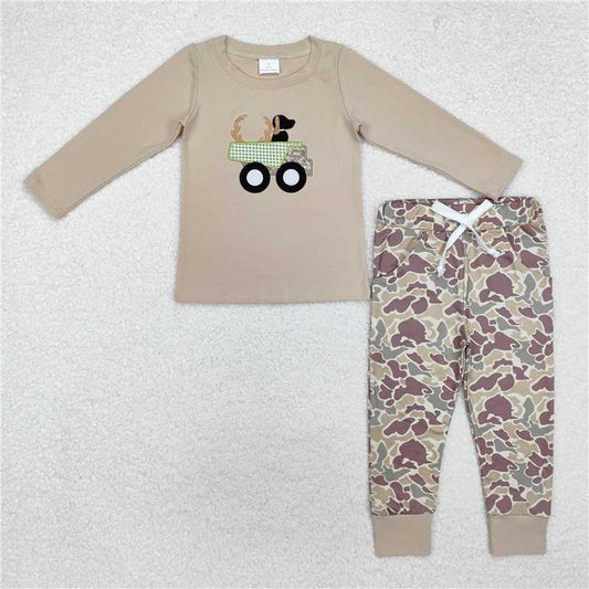 BLP0886 Baby Boys Hunting Dog Top Camo Pants Outfits Clothes Sets