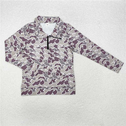 RTS NO MOQ Adult Women Long sleeve GT0827 Dark Grey Camo Long Sleeve Tee Shirts Zip Pullovers Tops