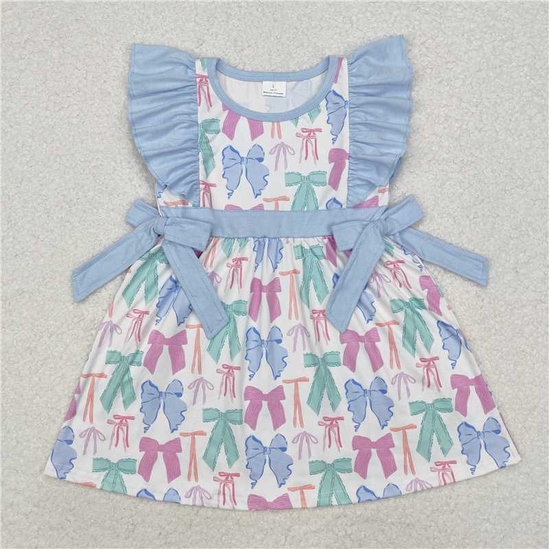 GSD1449 Baby Girls Colorful Bows Spring Knee Length Dresses