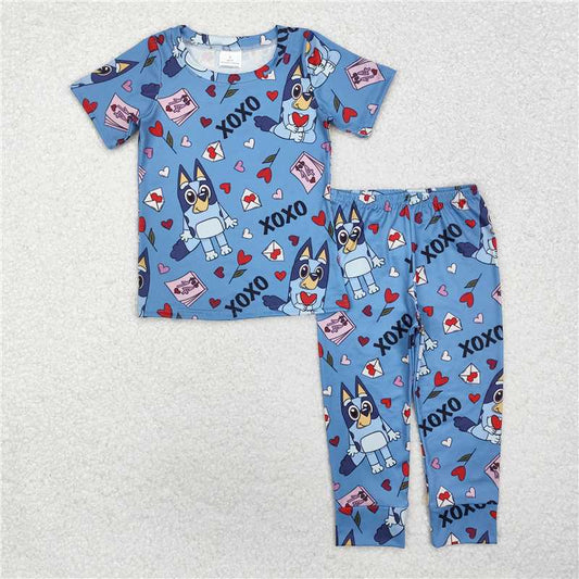 RTS NO MOQ Baby Boys Summer Sets BSPO0489 Valentines Hearts Dogs Top Pants Pajamas Clothes Sets