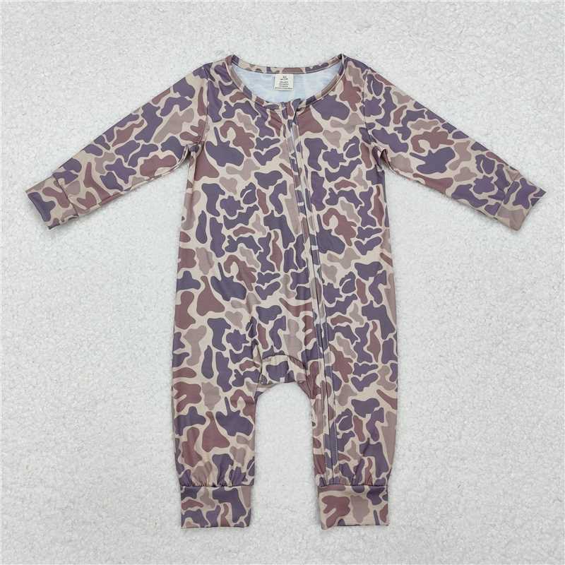 5.15 RTS NO MOQ Baby Boys Bodysuit LR2050 Grey Camo Long Sleeve Zip Rompers