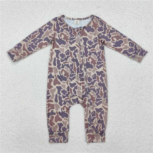 5.15 RTS NO MOQ Baby Boys Bodysuit LR2050 Grey Camo Long Sleeve Zip Rompers
