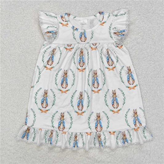 GSD1458 Baby Girls Easter Rabbits Flutter Sleeve Knee Length Dresses