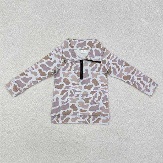 RTS NO MOQ Baby Boys Long Sleeve BT1040 Khaki Camo Zip Pocket Pullovers Tops