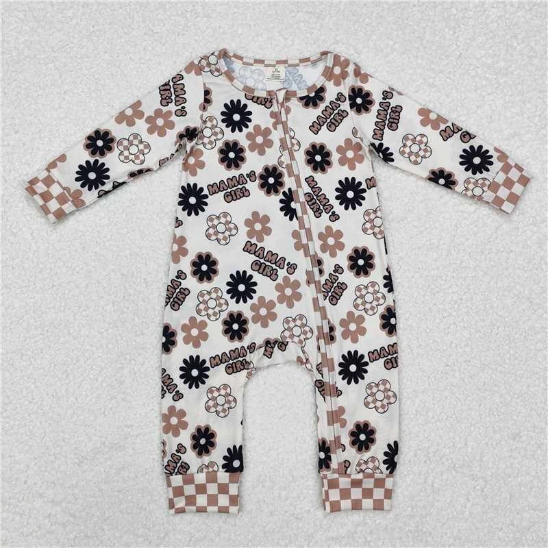 5.19 RTS NO MOQ Baby Girls Bodysuit LR1951 Mama's Girl Flowers Bamboo Zip Rompers
