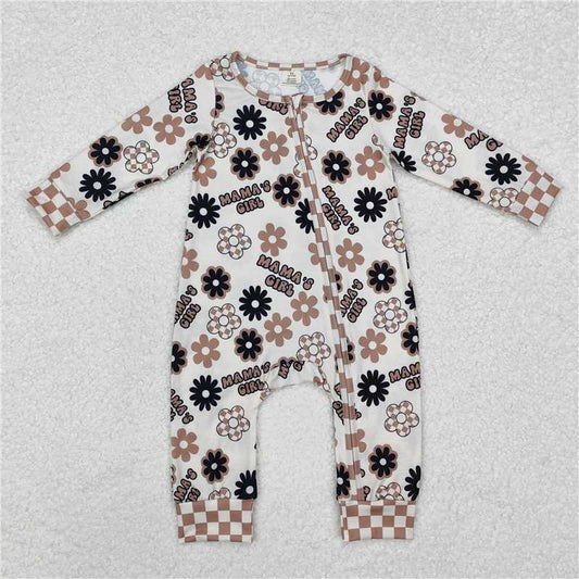 5.19 RTS NO MOQ Baby Girls Bodysuit LR1951 Mama's Girl Flowers Bamboo Zip Rompers