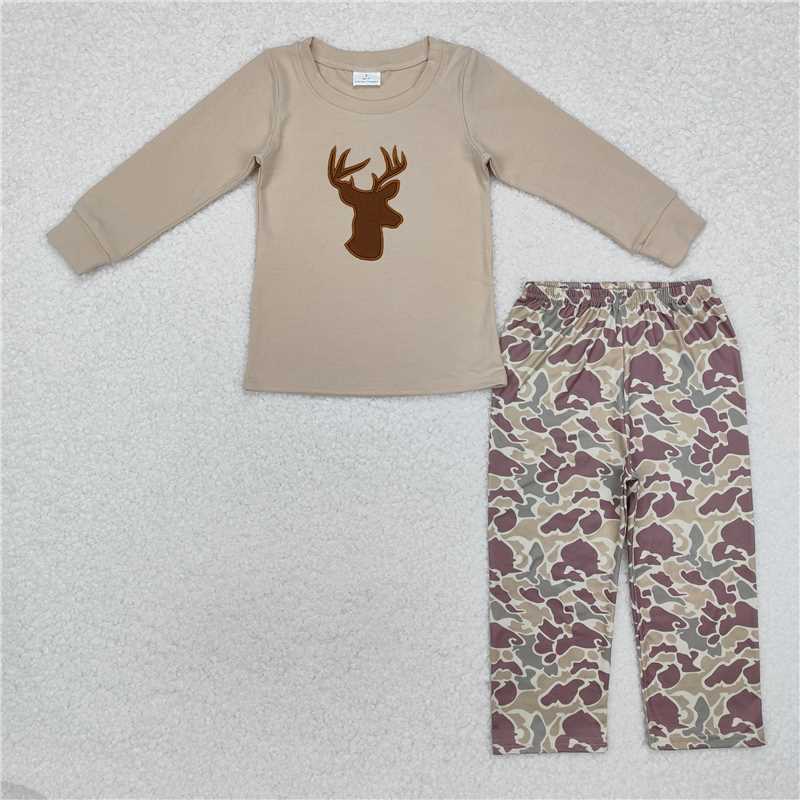 BLP0530 Baby Boys Deer Long Sleeve Top Camo Pants Hunting Clothes Sets