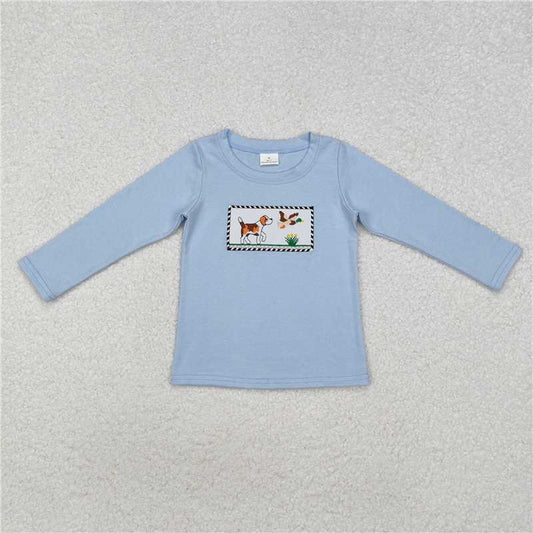 RTS NO MOQ Baby Boys Long Sleeve BT1007 Blue Dog Duck Hunting Tee Shirts Tops