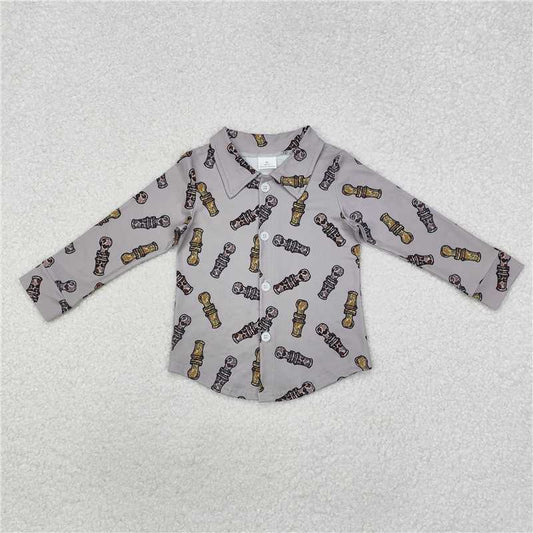 RTS NO MOQ Baby Boys Long Sleeve BT0886 Grey Duck Call Buttons Tee Shirts Tops