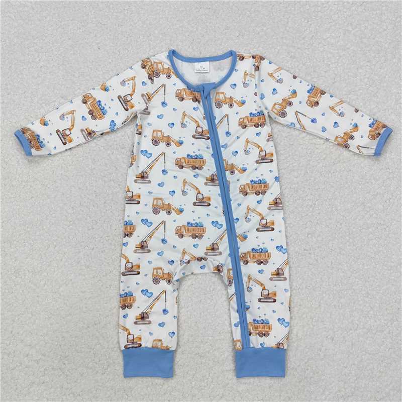 5.13 RTS NO MOQ Baby Boys Bodysuit LR2116 Light Blue Valentines Tractors Hearts Rompers